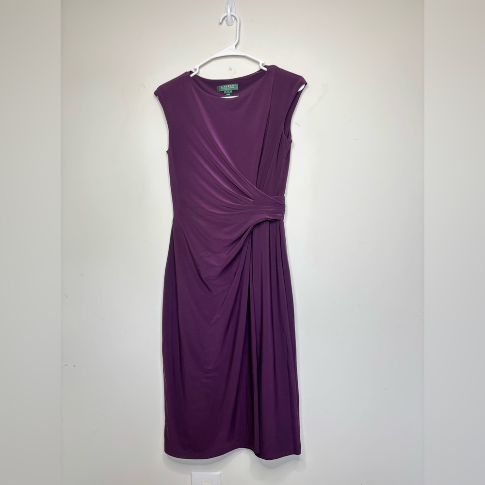 BN4 Lauren Ralph Lauren Draped Sheath Dress Size 2 Purple Office Chic Classic